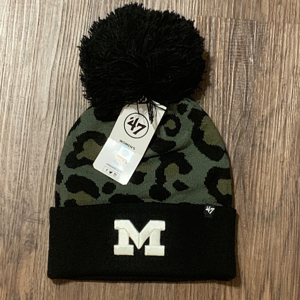 '47 Brand Michigan Wolverines NCAA Women's Green Camo Cheer Knit Beanie Cap OSFM